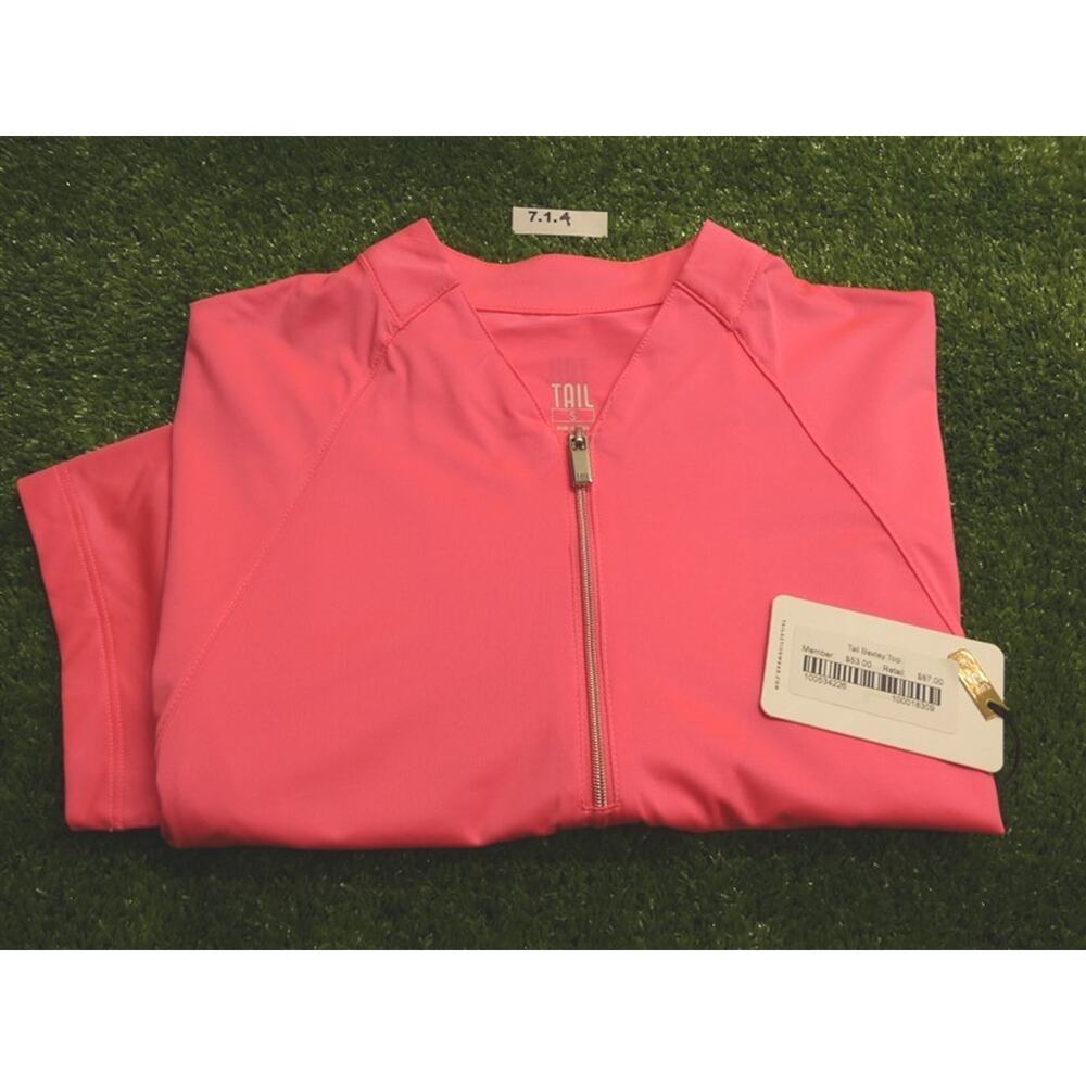 TAIL Womens Bexley Novelty V-Neck Short Sleeve Golf Shirt Pink Lotus Small